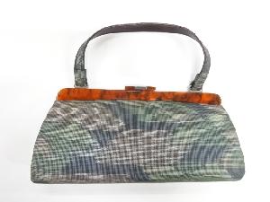 アンティーク　大島紬抽象模様織出し和装バッグ